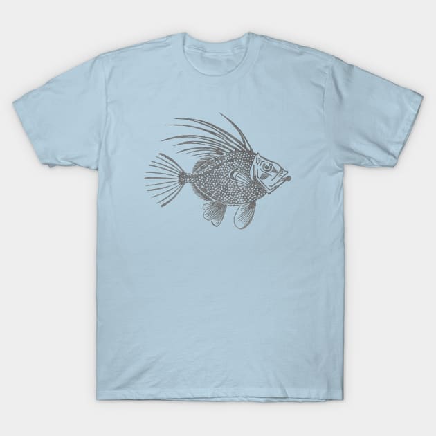 Grey John Dory Linocut Fish T-Shirt by ElenaCasiglio